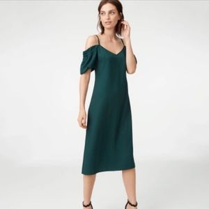 Club Monaco Forest Green Gracella Open Cold Off Shoulder Midi Dress Size 8